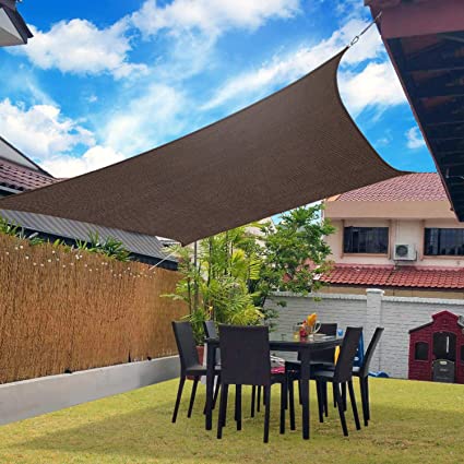 FLY HAWK Sun Shade Sail Rectangle,Patio Sunshade Cover Canopy - Durable Fabric Cloth for Outdoor Garden Yard Pond Pergola Sandbox Deck Courtyard (6' x 8' Rectangle, Brown)