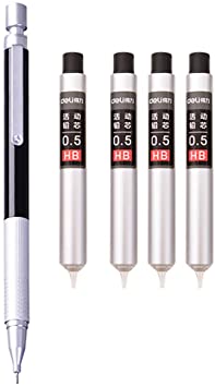 0.5 MM Low Center Of Gravity Automatic Mechanical Pencil, Metal Texture Pen (Black)  4 Boxes Of 0.5MM Lead
