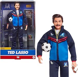 Barbie Signature Fashion Doll, Ted Lasso Wearing Blue Tracksuit with AFC Richmond Logo, Collectible in Displayable Packaging