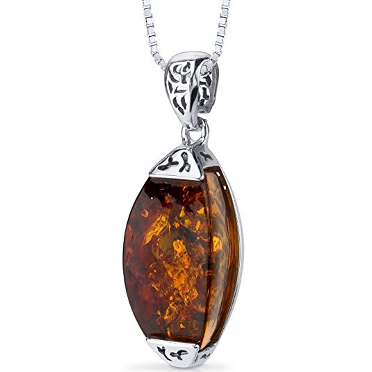 Baltic Amber Gallery Pendant Necklace Sterling Silver Cognac Color