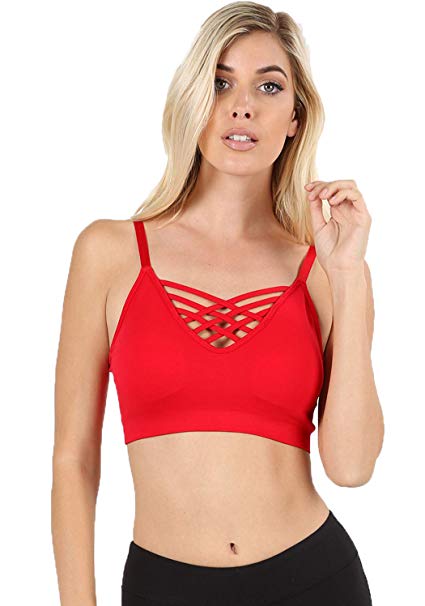 Women's Sexy Cross Strappy Wirefree Sports Bra Bralette with Removable Pads
