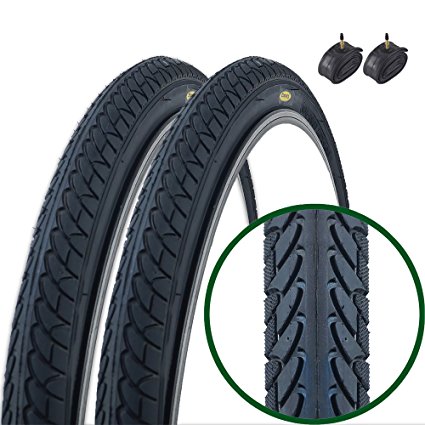 Pair of Fincci Slick Road Mountain Hybrid Bike Bicycle Tyres 26 x 1.95 54-559 and Presta Inner Tubes