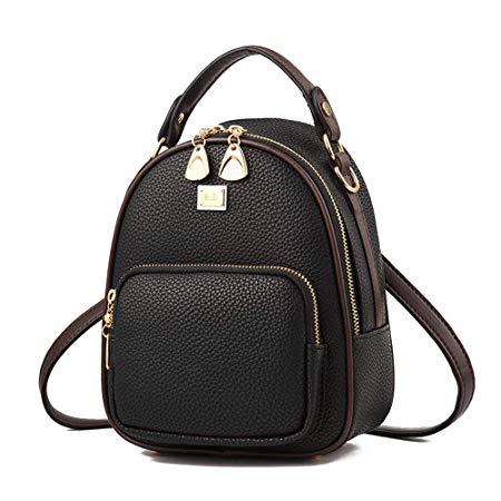 Gashen Women's Mini PU Leather Backpack Purse Casual Drawstring Daypack Convertible Shoulder Bag (black)
