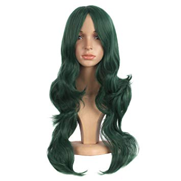MapofBeauty 24 Inch/60cm Charming Synthetic Long Wavy Side Bangs Women Party Anime Cosplay Wig (Pine Green)