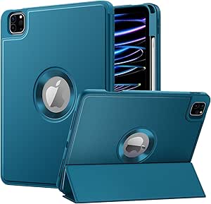 MoKo for iPad Pro 11 inch Case 2022/2021/2020 with Pencil Holder, Smart Cover for iPad Pro 11 inch with Soft TPU Back, Hollow Logo/Auto Wake/Sleep, Peacock Blue