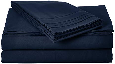 Luxurious Bed Sheets Set on Amazon! Celine Linen 1800 Thread Count Egyptian Quality Wrinkle Free 5-Piece Sheet Set with Deep Pockets 100% Hypoallergenic, Split King Navy Blue