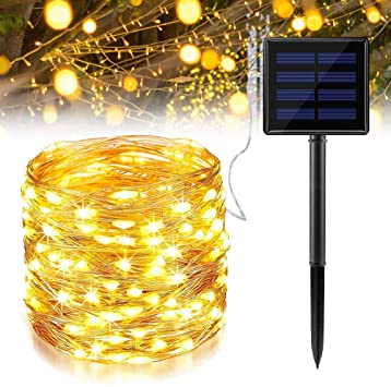 Ankway Cadena Luces Solares Exterior, 200 LED Guirnaldas Luces Solar 8 Modos 22M IP65 Impermeable para Jardin Navidad Ventana Valla Bodas Terraza Fiestas Patio Festivales, Blanco Cálido