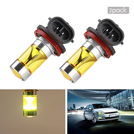 ZISTE H8 H9 H11 LED Fog Light Bulb Cree with Reflector Mirro Bright Yellow Fog Lights LED for Cars 2 Pack