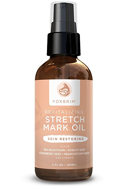 Revitalizing Stretch Mark Oil - Erase & Prevent Stretch Marks - Repair Skin - Improve Scars & Cellulite - With Sea Buckthorn, Rosehip, Cranberry Seed & Meadowfoam Seed Oil - 100% Natural - Foxbrim 2oz