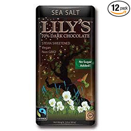 Lily's Sweets Dark Chocolate Bar with Sea Salt - 70 Percent Stevia, 2.8 Ounce - Case of (12)