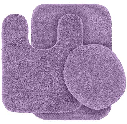 Garland Rug 3-Piece Traditional Nylon Washable Bathroom Rug Set, Purple