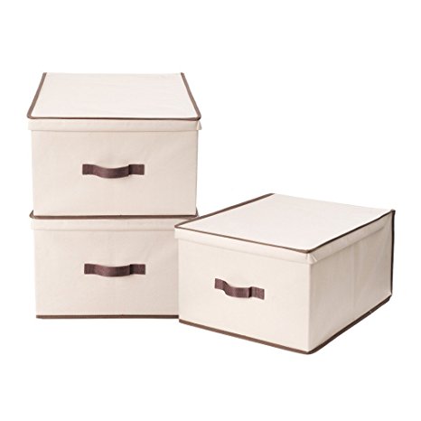 StorageManiac Foldable Polyester Canvas Storage Box with Lid, Pack of 3, Jumbo