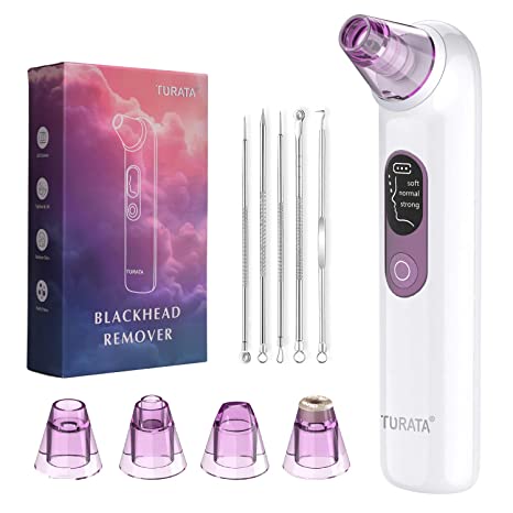 TURATA Blackhead Remover, Pore Cleanser Vacuum Cleaner 4 Replaceable Heads Rechargeable Blackhead Removal Kit, 3 Suction Modes Electric Facial Acne Remover Extraction Tool (Purple)