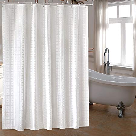 Ufaitheart Extra Long Fabric Shower Curtain 72 x 96 Inch Long Shower Curtain Heavy Duty for Luxury Hotel, Pure White