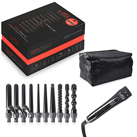 HSI Professional 10-in-One Curling Iron Wand Set - Salon Grade Curler Wand w/Ionic Ceramic Tourmaline Barrels & Interchangeable Rods - Easy Curl/Styling For Women