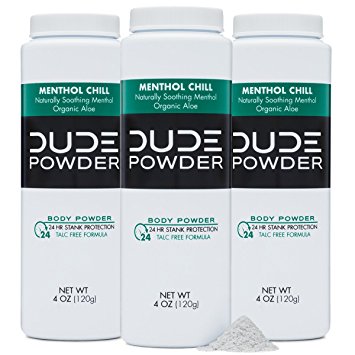 DUDE Body Powder, Natural Deodorizers, Cooling Menthol & Organic Aloe, Talc Free, 3 Bottles