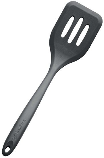 StarPack XL Size 13.5" Silicone Turner Spatula / Slotted Spatula in Hygienic Solid Coating, Bonus 101 Cooking Tips(Gray Black)