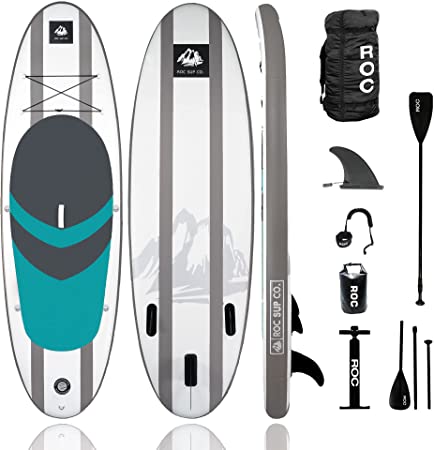 Roc Inflatable Stand Up Paddle Board with Premium sup Accessories & Backpack, Non-Slip Deck, Waterproof Bag, Leash, Paddle and Hand Pump.