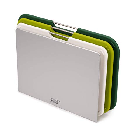 Joseph Joseph 60163 Nest Plastic Cutting Set with Storage Stand 3 Different Sized Boards, Regular, Green