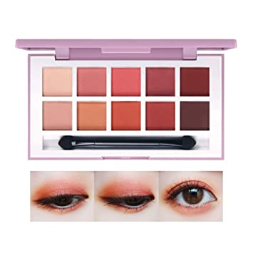 SUNSENT Matte Peach Eyeshadow Palette, High Pigment 10 Colors Warm Pink Long Lasting Smoky Natural Make up Eye shadow with Mirror