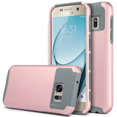 S7 Case, Galaxy S7 Case, ULAK Hybrid Slim Dual Layer Protection Case with Soft Rugged TPU Inner Skin and Hard PC Anti Scratches Cover for Samsung Galaxy S7 (Rose Gold/Grey)