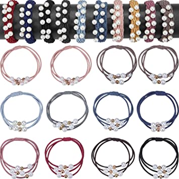 40 Pieces Pearl Hair Ties Three-in-one Hair Ring with Beads Hair Rope Hair Elastic Bracelet Pearl Hairband Strong Elastics Hair Ties Ponytail Holder Korean Hair Bands, Multicolor