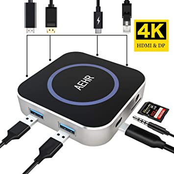 USB C Hub Multiport Adapter - 8 in 1 with Ethernet Port/Display Port, USB C to HDMI /DP 4K@60hz, 2 USB 3.0 Ports,Earphone Port,TF Card Reader