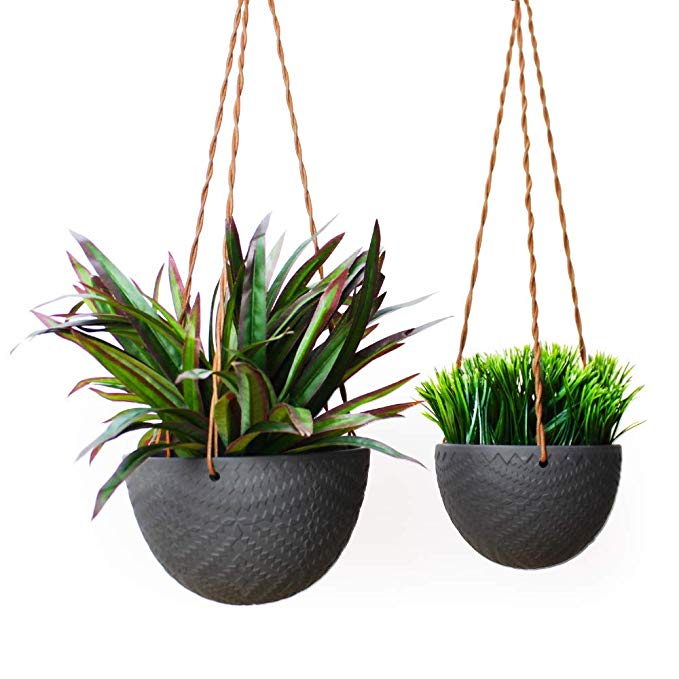 Slice of Goodness Hanging Planter - Holder/Pot for Plants, Flowers, Succulents - Ceramic Modern Design for Indoor Decor and Outdoor Garden, Patio - Plant Not Included - Black - Set of 2 (Small, Large)
