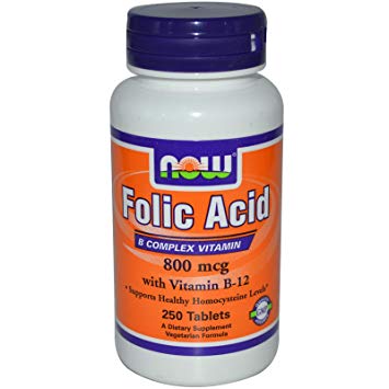 Now Folic Acid with Vitamin B-12 (800mcg) 250 tabs