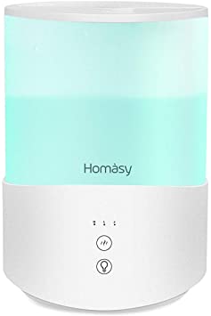 Homasy Humidifier, 2nd 2.5L Cool Mist Humidifier and Diffuser, 25dB Air Humidifier with Top Filling Design, Humidifiers for Bedroom with Sleep Mode, Evaporator for Office, 30H Run-Time & Auto Shut Off