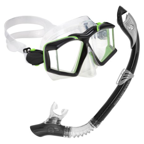 US Divers Adult Sideview LX Mask and Paradise Dry LX Snorkel Silicone Combo