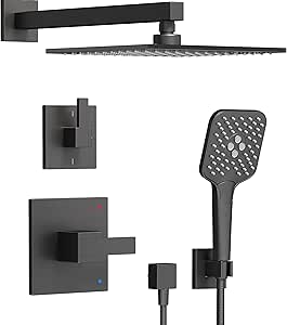 Gabrylly Shower System Black, Shower Faucet Set with Stainless Steel 10-Inch Shower Head, Rain Shower Heads with Handheld Spray Combo Set, Rainfall Shower Fixtures with Valve, Matte Black