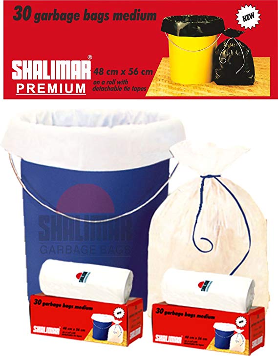 Shalimar Premium (White) Garbage Bags (Medium) Size 48 Cm X 56 Cm 6 Rolls (180 Bags) (Trash Bag/ Dustbin Bag)