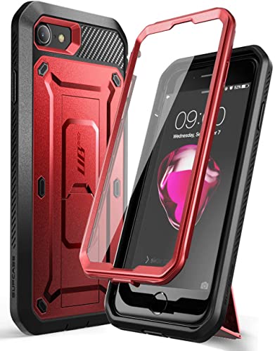 SupCase Unicorn Beetle Pro Series Case Designed for iPhone SE 2nd Generation 2020 / iPhone 7 / iPhone 8, Built-in Screen Protector Full-Body Rugged Holster & Kickstand Case (MetaRed)
