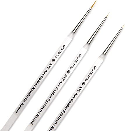 AIT Art Round Paint Brushes, Pack of 3, Miniature Sizes 20/0, 10/0, 3/0, Acrylic Handles with Beveled End, Handmade in USA for Trusted Performance