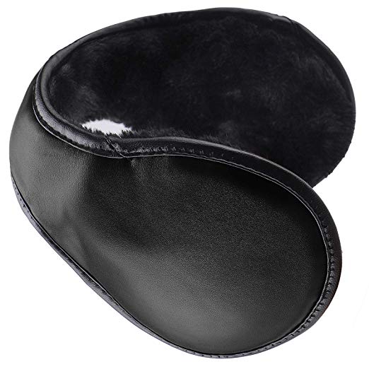 HIG Ear Warmers Unisex Foldable Leather Classic Fleece Winter Warm Earmuffs for Men & Women