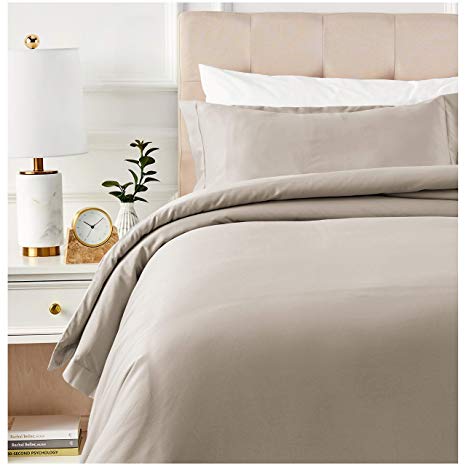 AmazonBasics 400 Thread Count Cotton Duvet Cover Set with Sateen Finish - Twin/Twin XL, Stone Grey