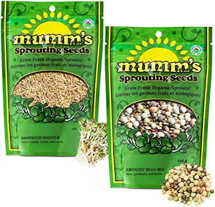Mumm's Sprouting Seeds - Sample Pack - 250 GR - Organic Sprout Seed Kit - Sandiwch Booster and Crunchy Bean