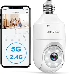 2K Light Bulb Security Camera - 5G&2.4GHz Dual Bands 360° Motion Detection Cameras for Home Security, Full-Color Night Vision, Auto Tracking, Siren Alarm, 24/7 Recording