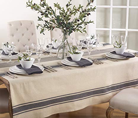 Fennco Styles Aulaire Banded Design Tablecloth - 72"x72"