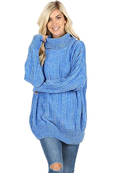 Sweaters for Women Turtle Cowl Neck Vertical Stripe Velvet Yarn Long Sleeve Sweater