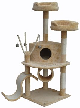 Go Pet Club Cat Tree Furniture 55 in. High - Pie Loft Beige