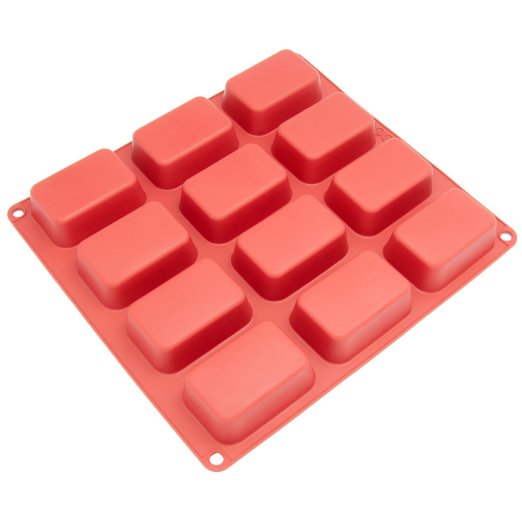 Freshware CB-105RD 12-Cavity Petite Silicone Mold for Soap Bread Loaf Muffin Brownie Cornbread Cheesecake Pudding and More