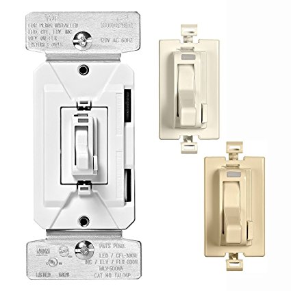 Eaton TAL06P1-C2 AL Series 300W All Load 3-Way & Single Pole Toggle Dimmer with Preset and Color Kit, Light Almond, White, Ivory