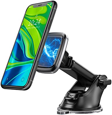 Bovon Car Phone Mount, 360° Rotation Magnetic Dashboard Phone Car Holder with Sticky Suction Cup & Extendable Arm, Universal Sturdy Mounting Windshield Cars Cradle for iPhone XS Max/XR/X, Samsung, etc