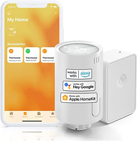 meross Smart Radiator Thermostat with Starter Kit - Smart Heating Control, Easy DIY Installation, Compatible with Apple HomeKit, Alexa, Google Home, SmartThings M30 x 1.5 mm, 6 adapters, Starter Kit