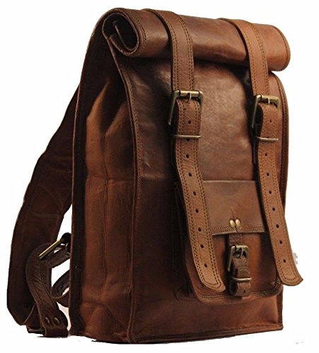 Urban Dezire Men's Leather Vintage Roll On Laptop Backpack Rucksack One Size Brown