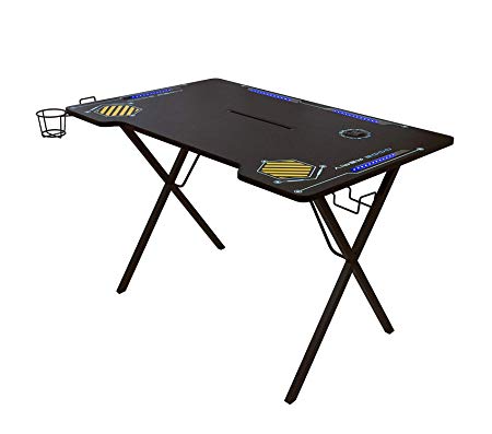 Atlantic Gaming Desk Viper 3000 - Computer Gaming Desk, LED Illumination, Three USB 3.0 Ports, Tablet/Phone Slot, Cup Holder, Dual Headphone Hooks, Storage Tray, Satin Finish Surface, PN33906164