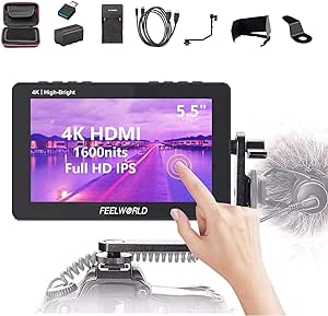 FEELWORLD F6 Pro  NP-F970 Battery, Charger, Storage Case kit, 5.5 Inch 4K HDMI Touch Screen On-Camera Monitor 1600nits High Bright FHD 1920x1080 Filed Monitor with F970 External Install and Power kit