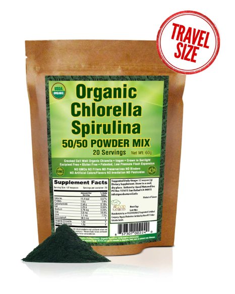 Organic Chlorella Spirulina Powder 60g -20 Servings- With Chlorella/Spirulina Growth Factor -No Other Ingredients Added- 100% USDA Certified Organic - Product of Taiwan - Cleanest Product Available